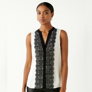 H&M White and Black Lace Top